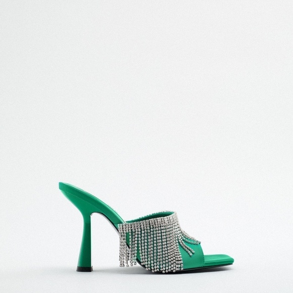 ZARA Rhinestone Sparkly Heeled Sandals Green BNWT - Picture 5 of 5